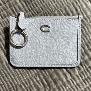 Coach Light Blue Leather Zip Card Case with Keyring
